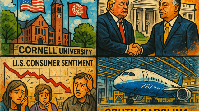 US digest: Cornell restores federal research funds, consumer sentiment falls, Boeing expands 787 plant